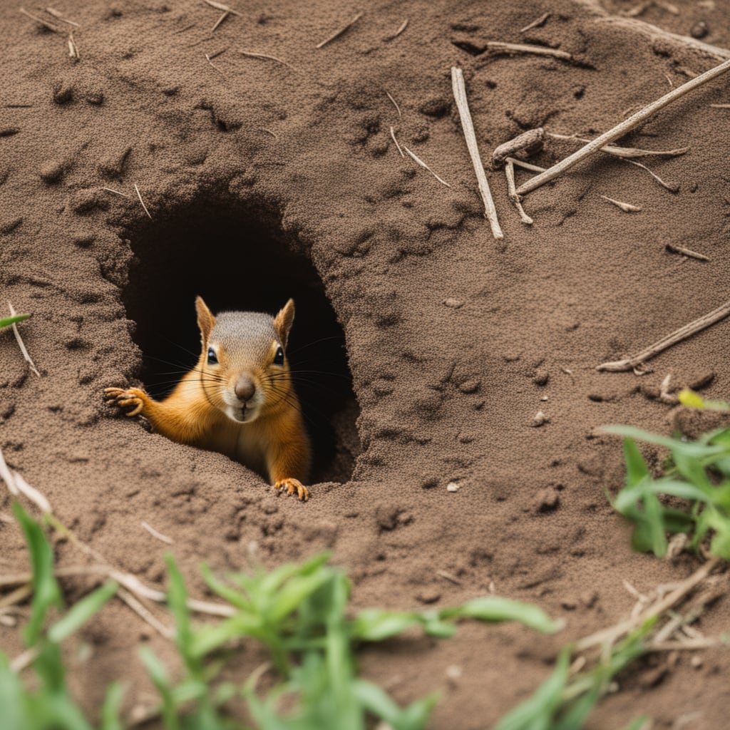do squirrels dig holes in the yard - ground squirrel hole